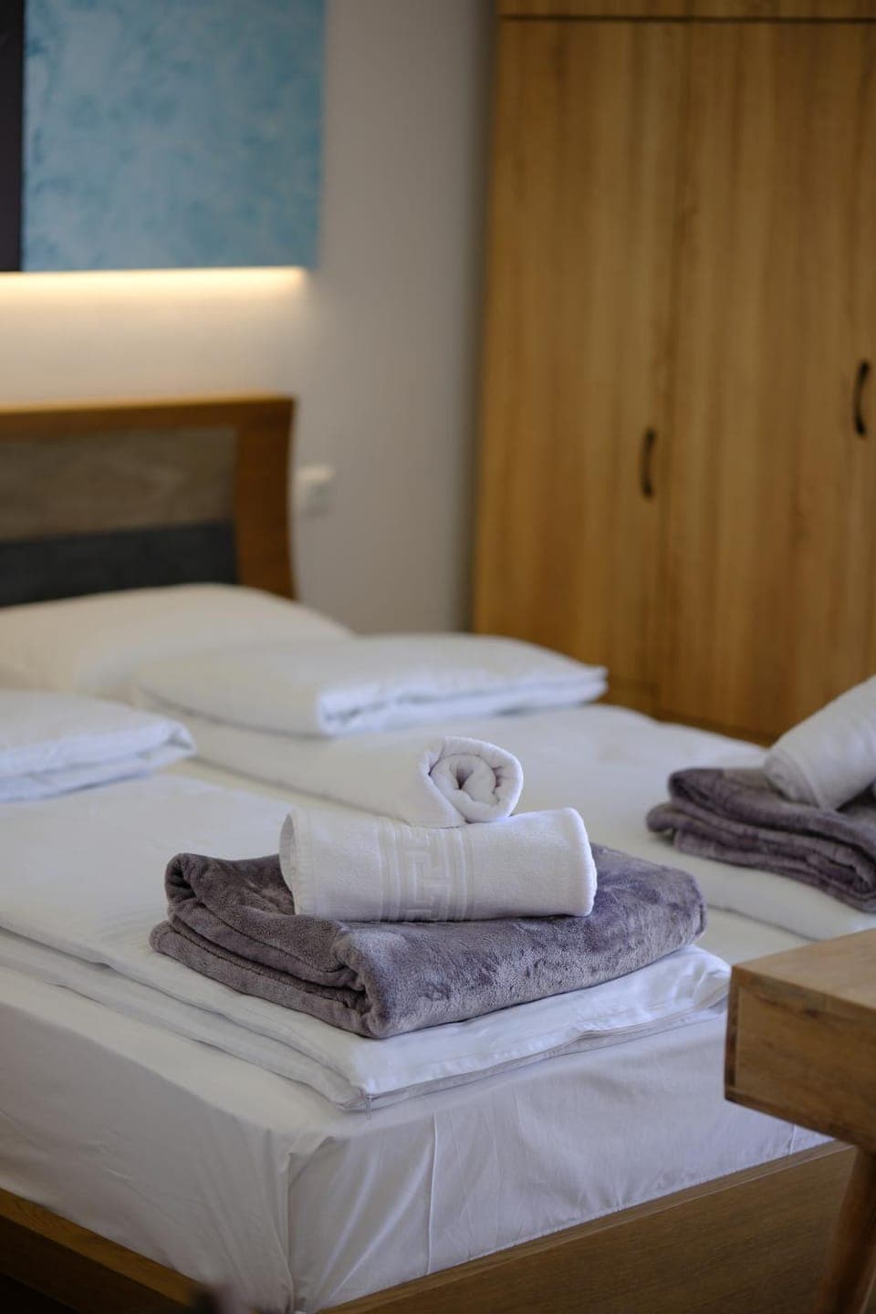 Bed, Photo of the whole room, Bedroom, towels, wardrobe