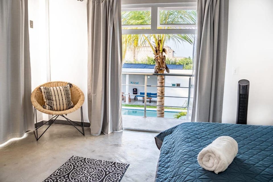 Bed, View (from property/room), Photo of the whole room, Bedroom, Pool view