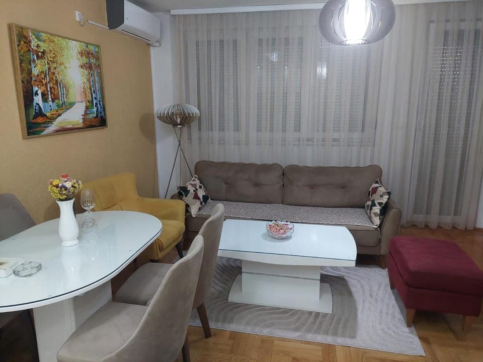 Night, Living room, Seating area, Dining area