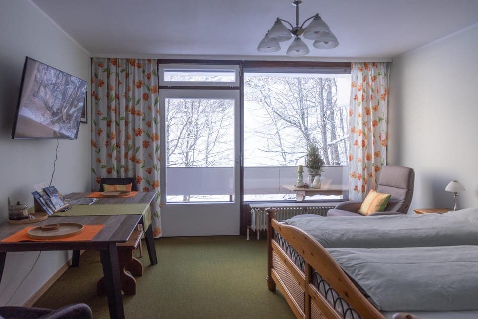 Bed, TV and multimedia, Living room, Photo of the whole room, Seating area, Dining area