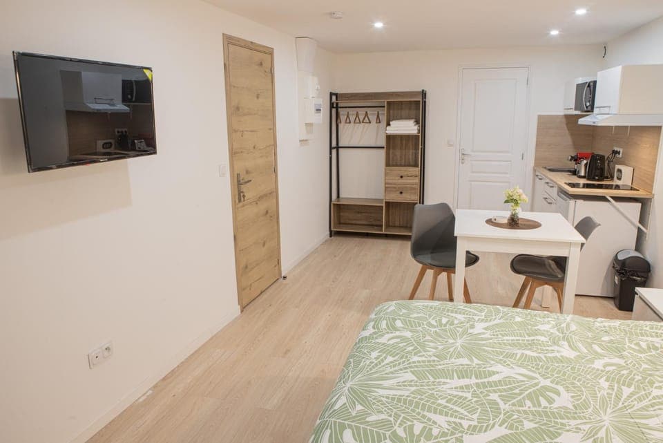 Bed, TV and multimedia, Kitchen or kitchenette, Photo of the whole room, Dining area, Bedroom, oven, stove