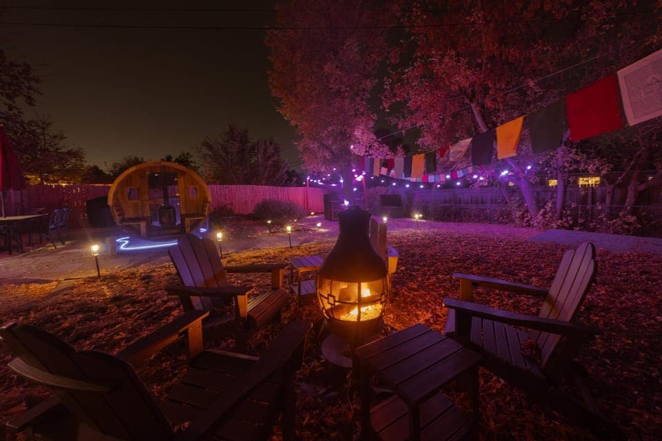 Night, Garden, fireplace