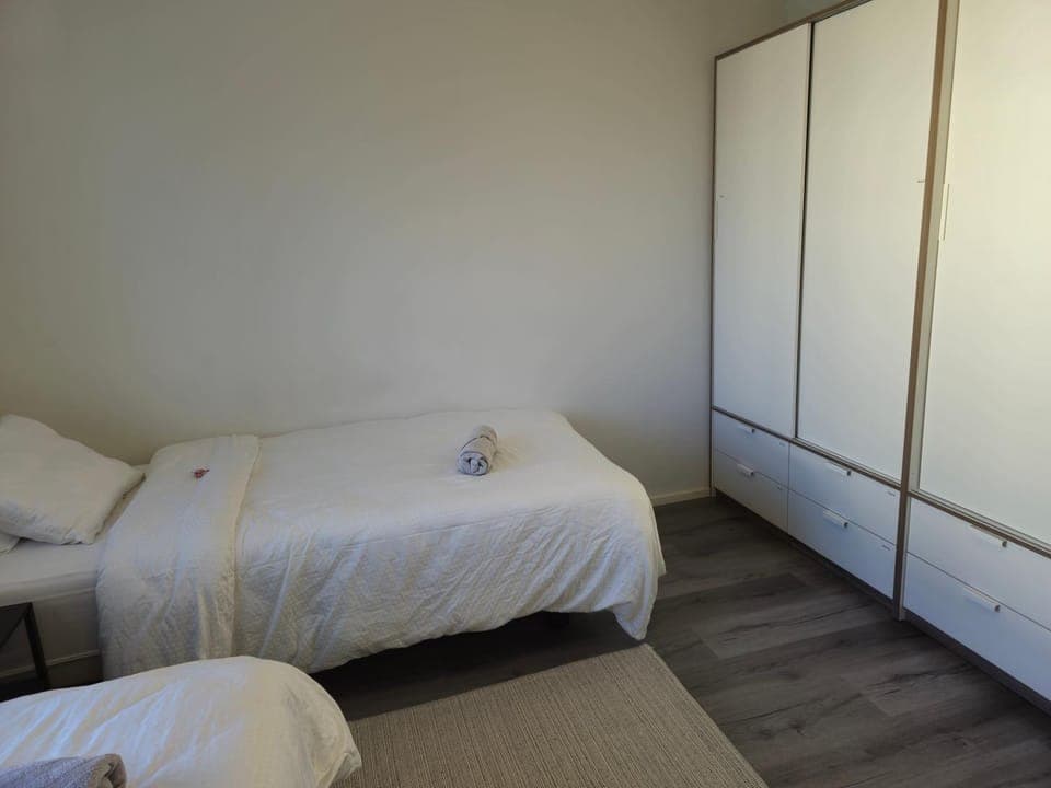 Bed, wardrobe