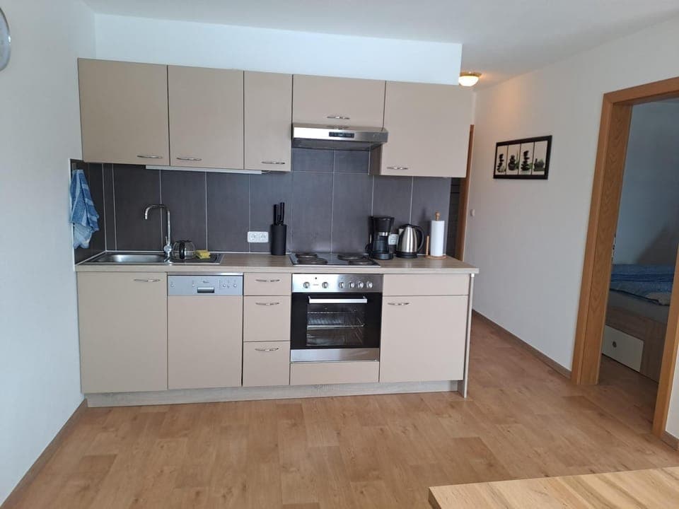 Kitchen or kitchenette, dishwasher, stove