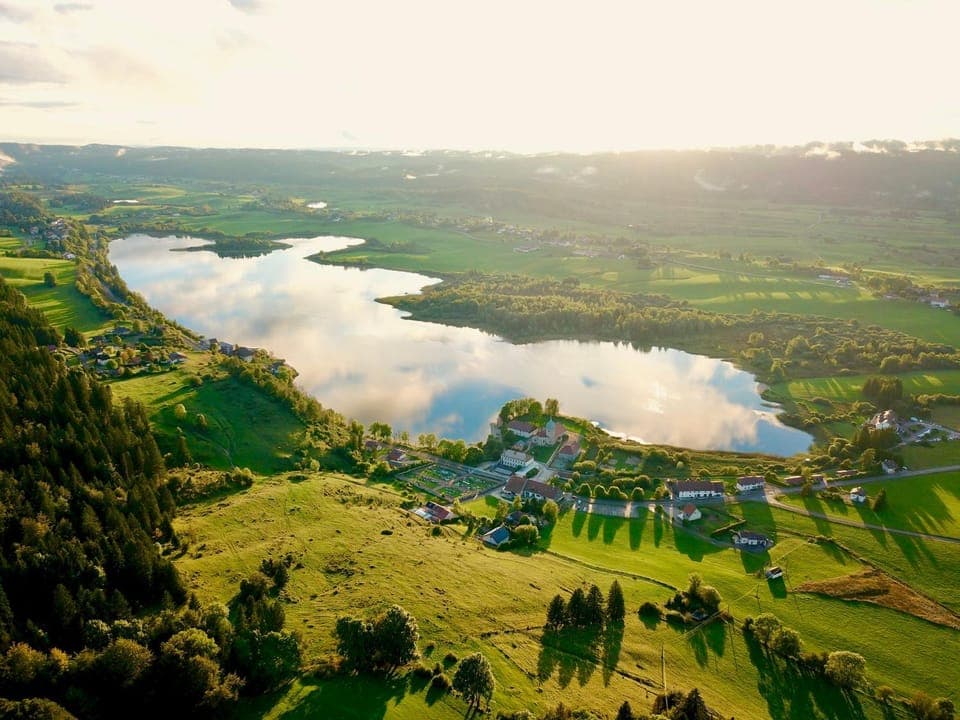Natural landscape, Bird's eye view, Lake view, Sunset