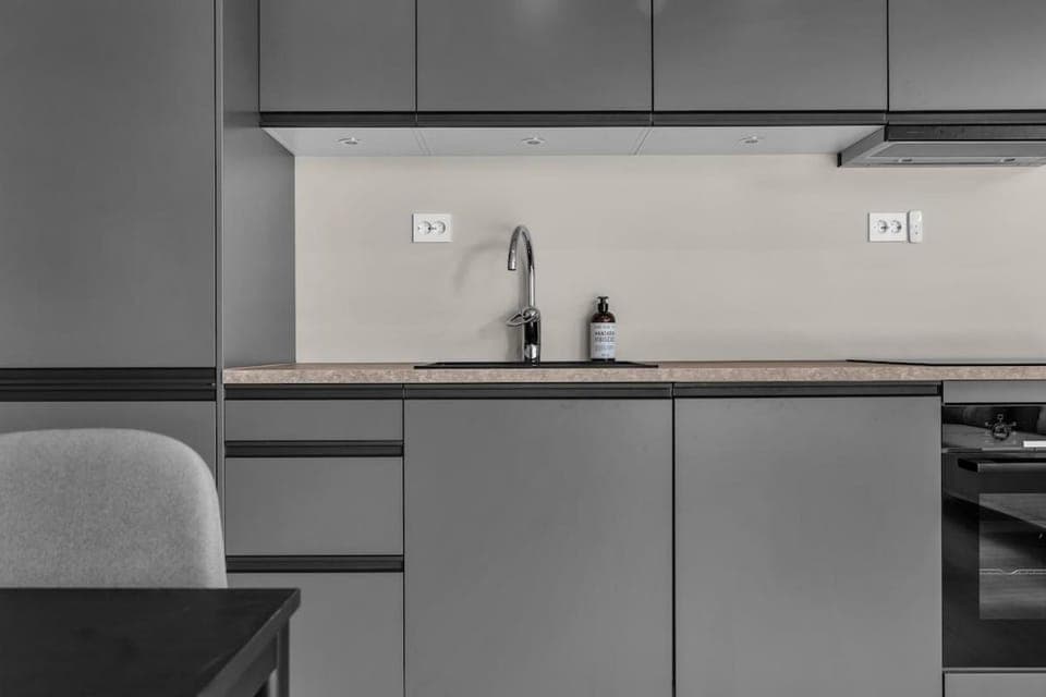 Kitchen or kitchenette, stove