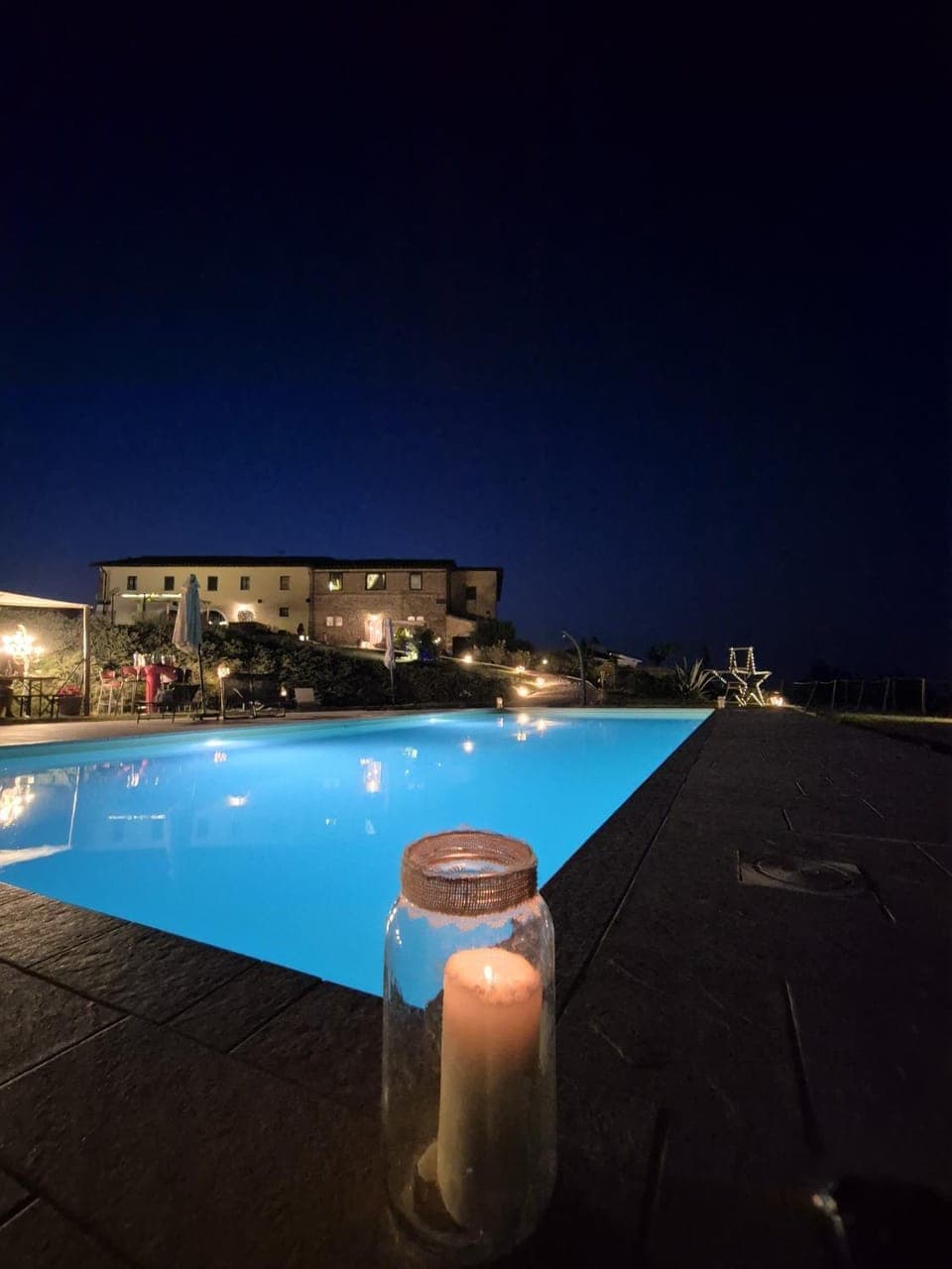 Property building, Night, Pool view, Swimming pool, sunbed