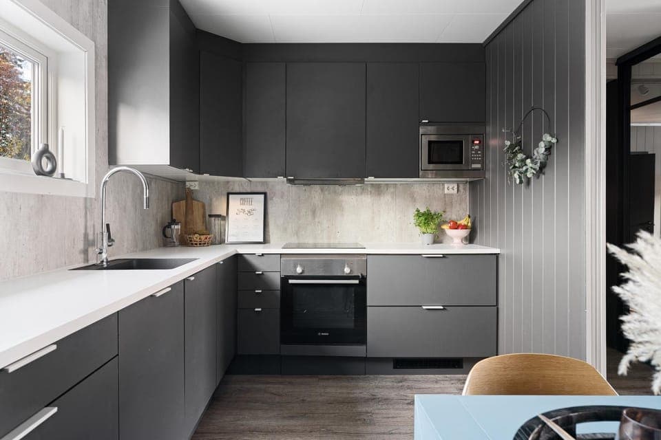 Kitchen or kitchenette, dishwasher, oven, stove