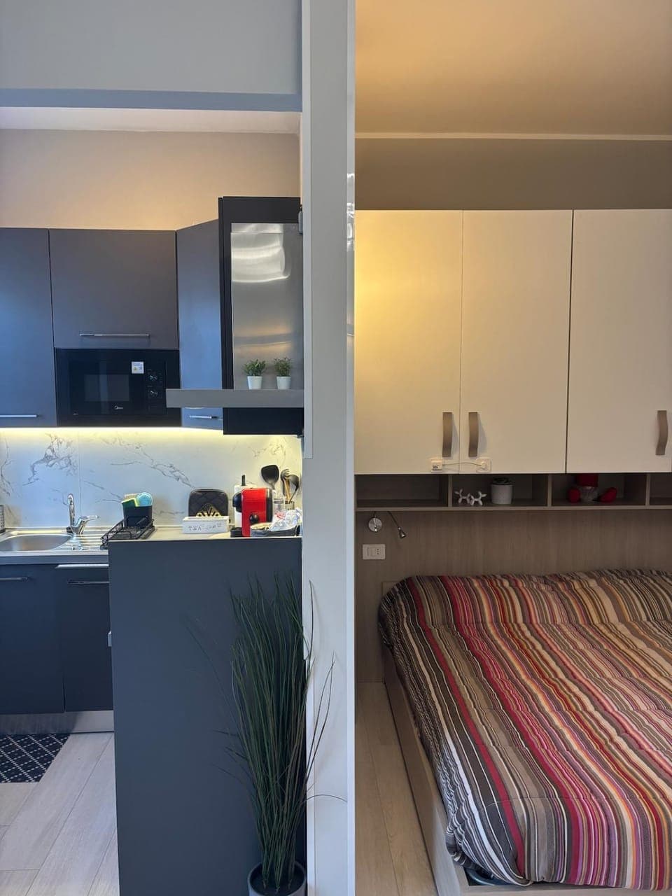 Bed, Kitchen or kitchenette, Photo of the whole room, Bedroom, stove, wardrobe