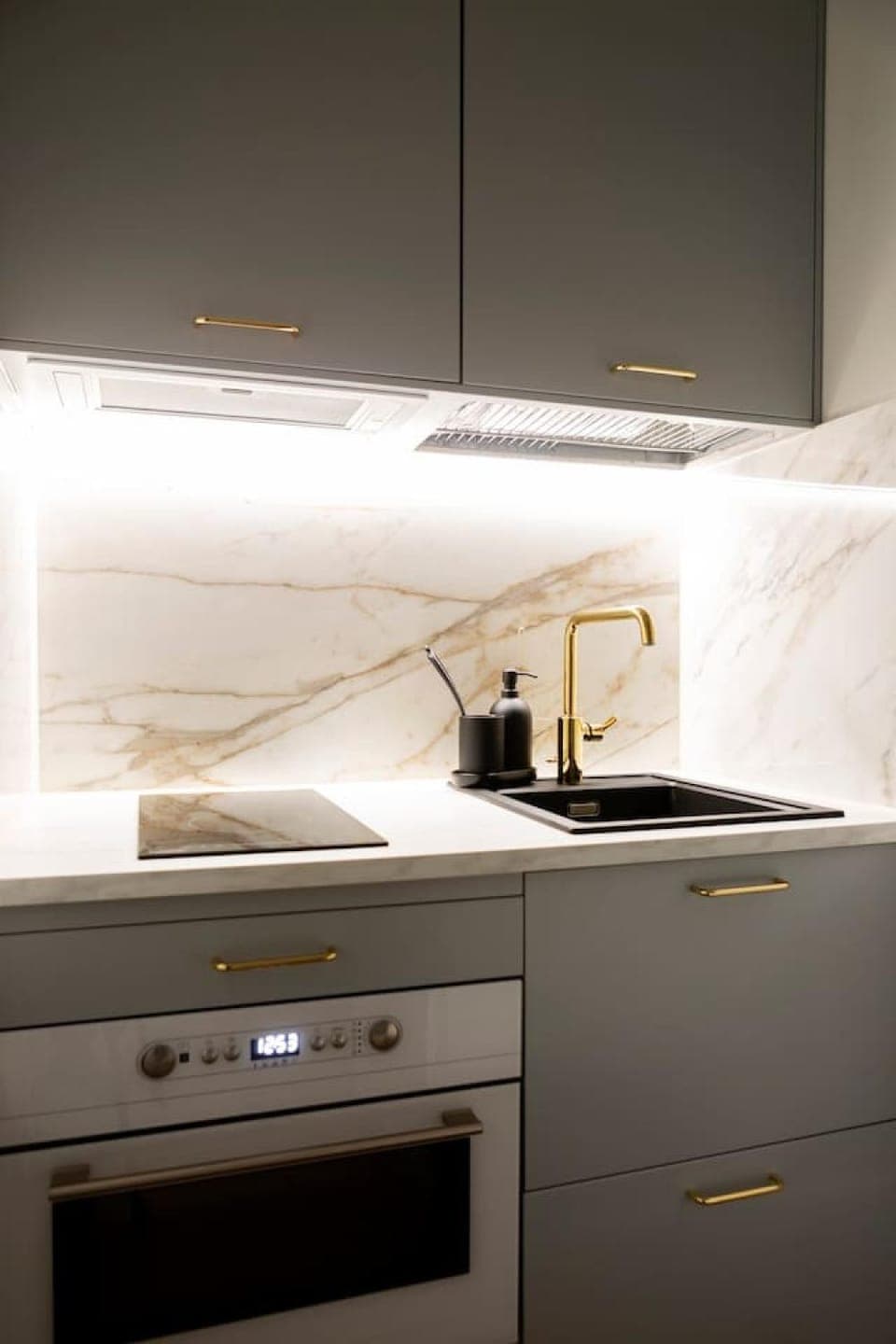 Kitchen or kitchenette, stove