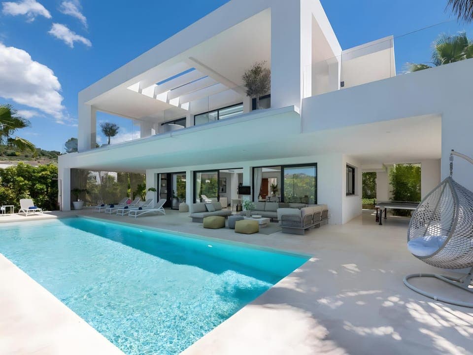 Property building, Living room, Swimming pool