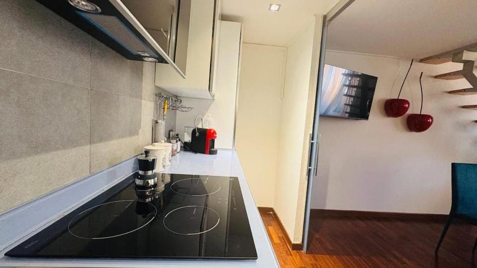 Kitchen or kitchenette, stove