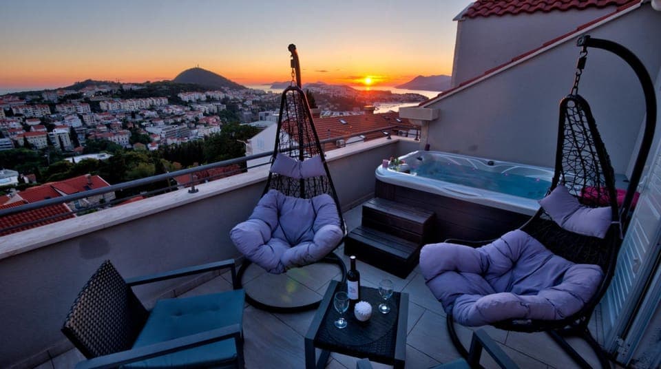 Summer, Hot Tub, View (from property/room), Balcony/Terrace, City view, Sea view, Sea view, Sunset