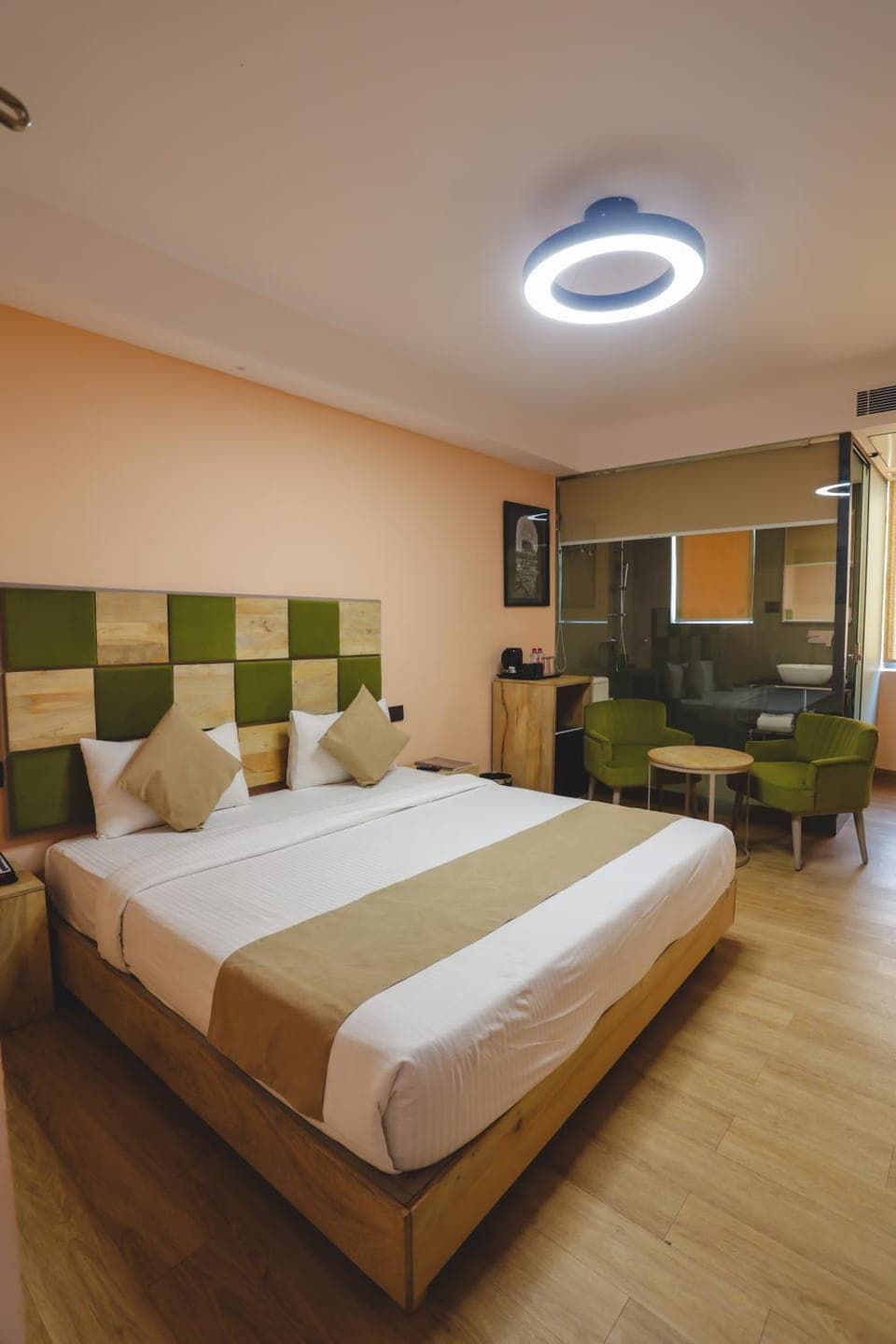 Bed, Seating area, Bedroom