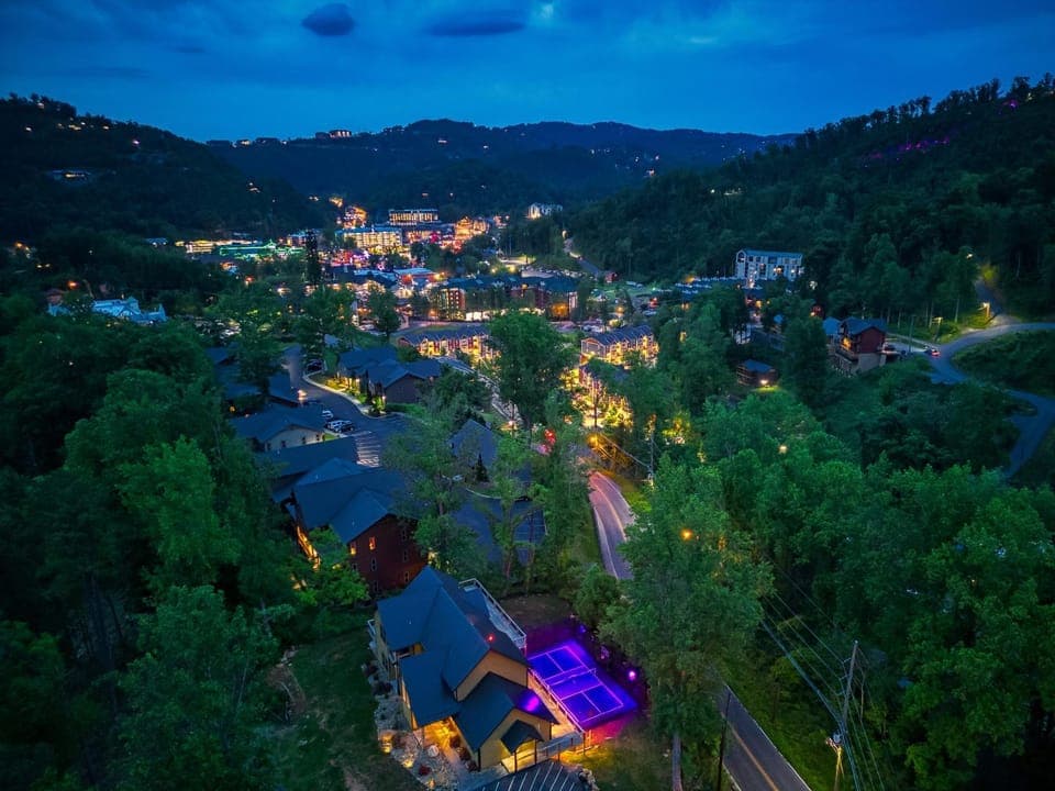 Property building, Night, Neighbourhood, Natural landscape, Bird's eye view, City view, Mountain view