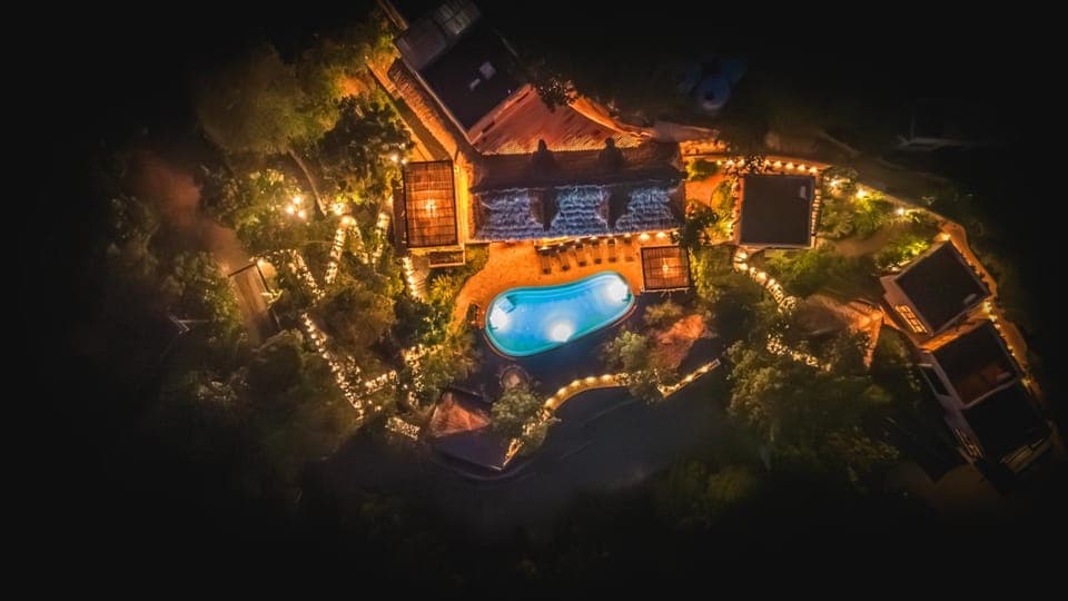 Night, Bird's eye view, Pool view