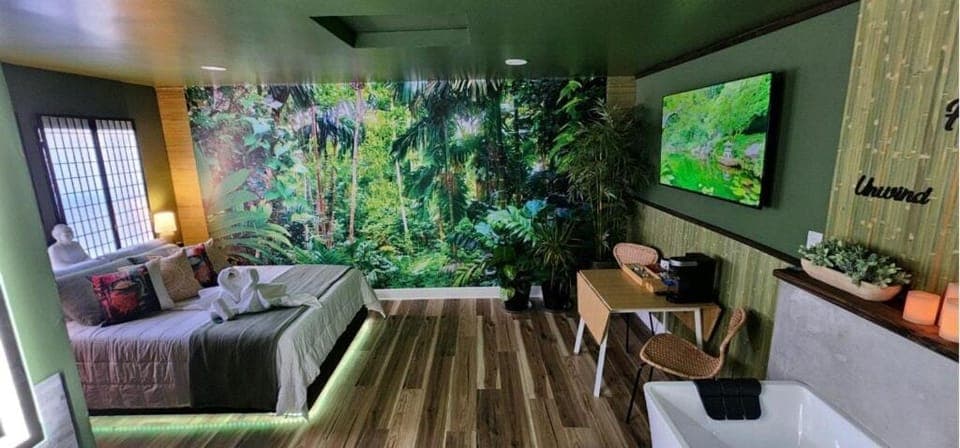 Bed, Natural landscape, Garden, TV and multimedia, Evening entertainment, Garden view