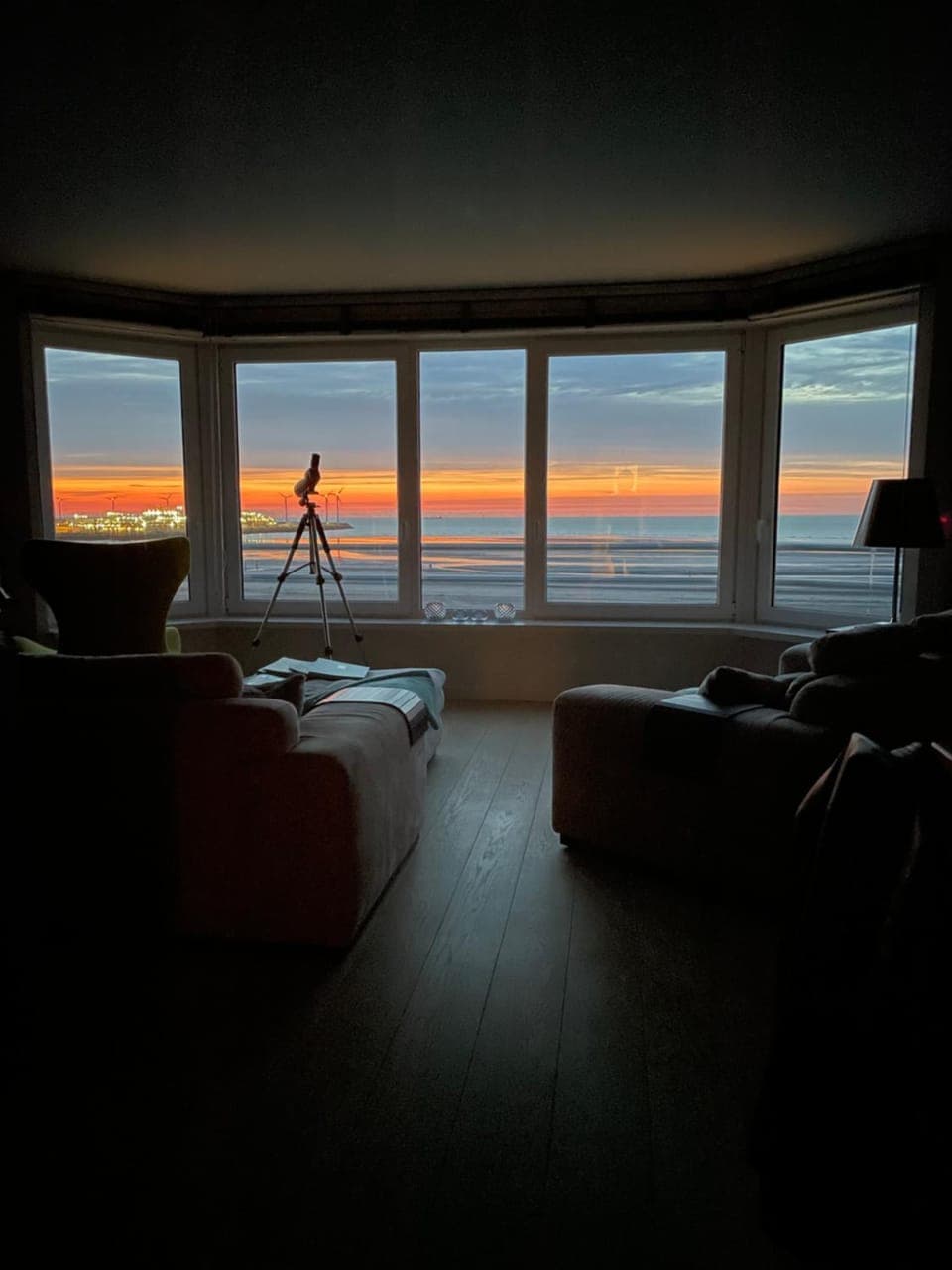 Natural landscape, View (from property/room), Living room, Sea view, Sunset