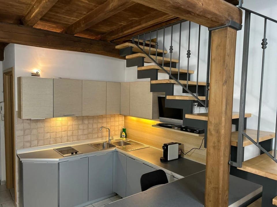 Kitchen or kitchenette, stove