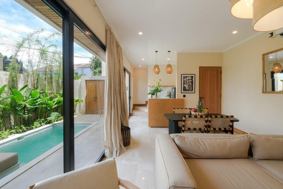 Living room, Seating area, Pool view, Swimming pool