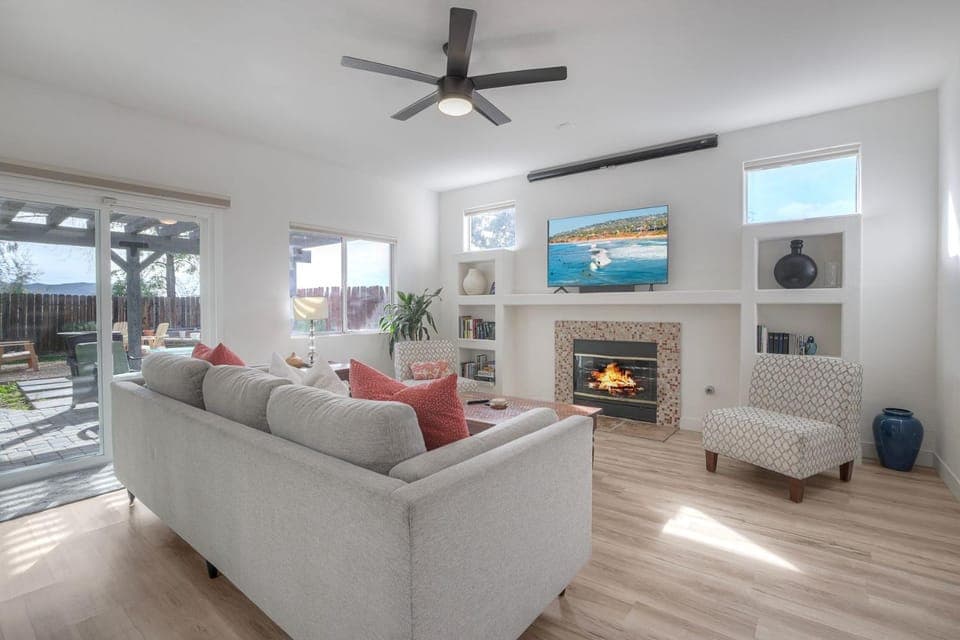 Family, fireplace