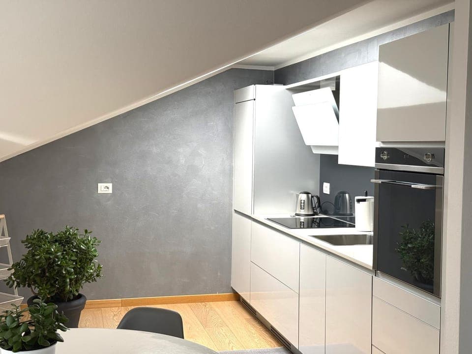 Kitchen or kitchenette, stove