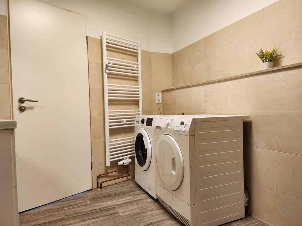 Bathroom, washing machine, dryer