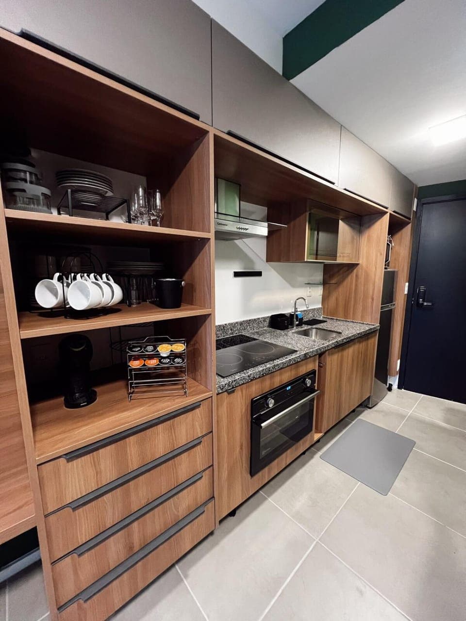 Kitchen or kitchenette, stove