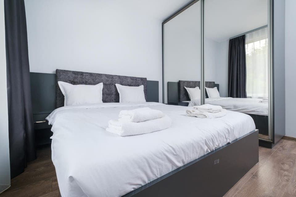 Bed, Photo of the whole room, Bedroom, towels, wardrobe