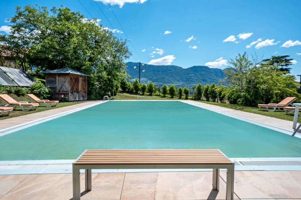 Property building, Living room, Swimming pool