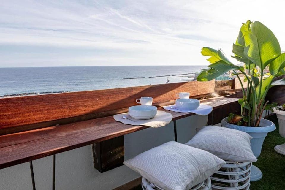 Property building, Patio, Day, Natural landscape, Coffee/tea facilities, View (from property/room), Balcony/Terrace, Sea view