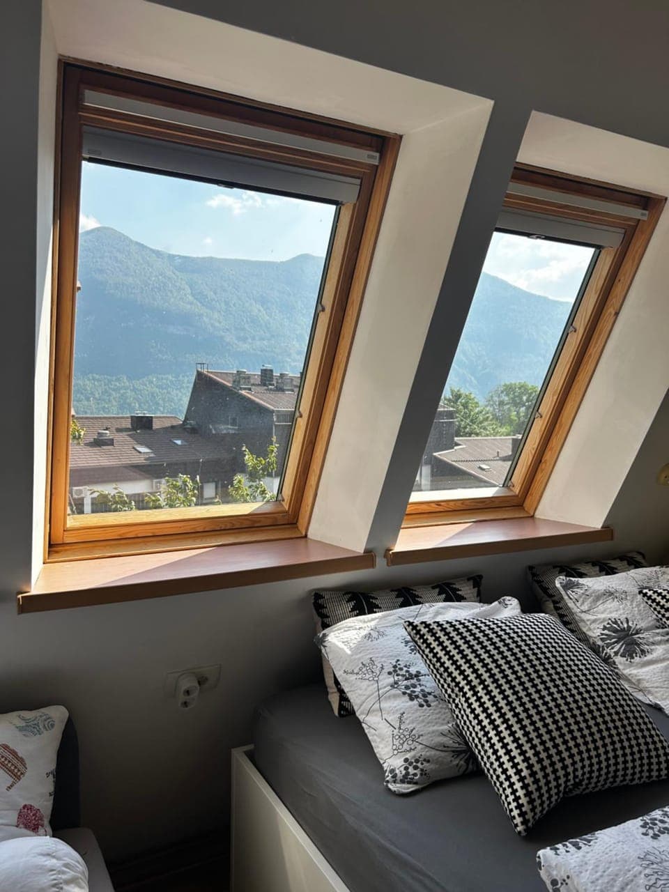 Bed, Natural landscape, Bedroom, Mountain view