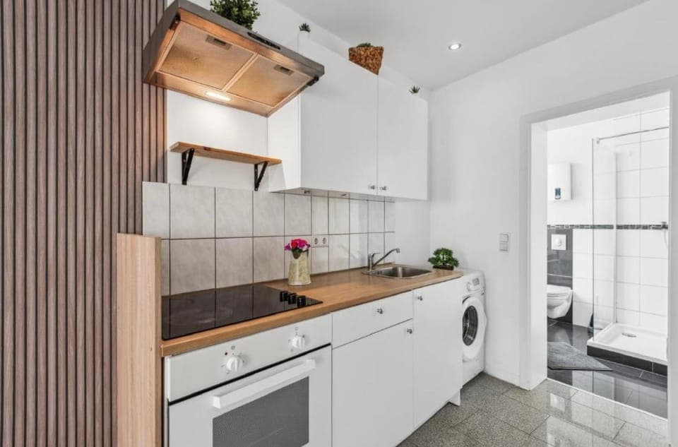 Kitchen or kitchenette, stove