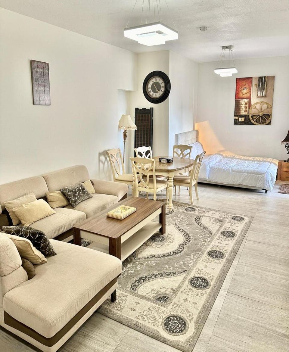 Bed, Living room, Seating area