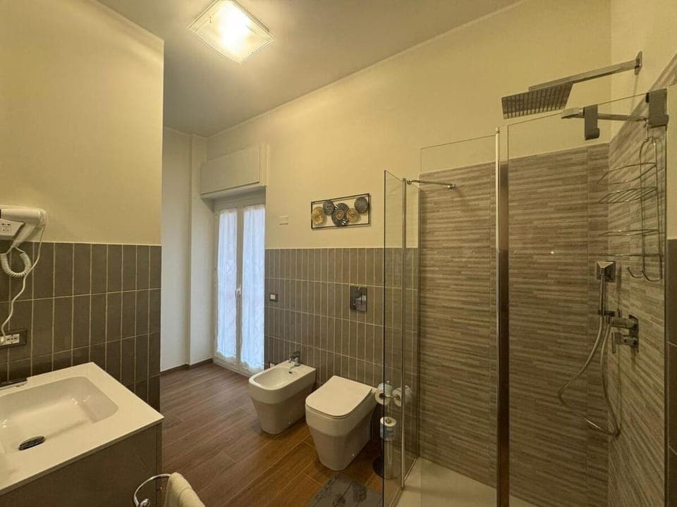 Shower, Toilet, Bathroom, bidet, hair dryier, towels