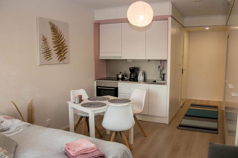 Photo of the whole room, Dining area, stove