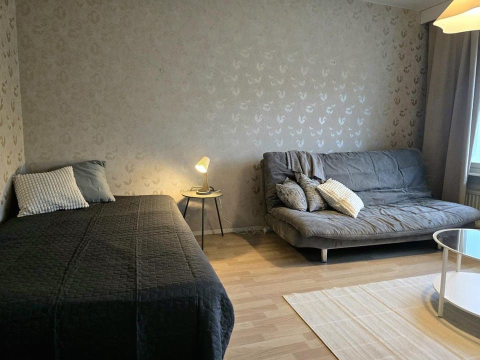 Bed, Living room, Seating area