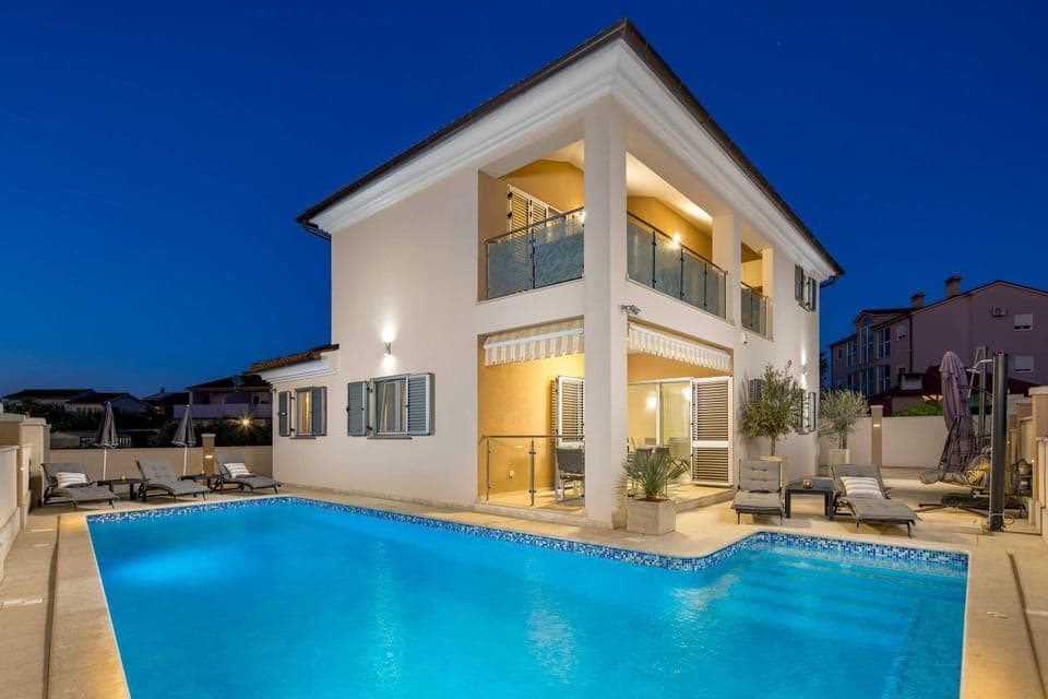 Property building, Night, Swimming pool