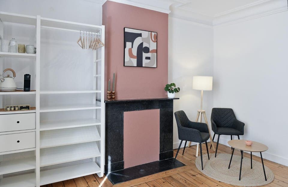 Seating area, wardrobe