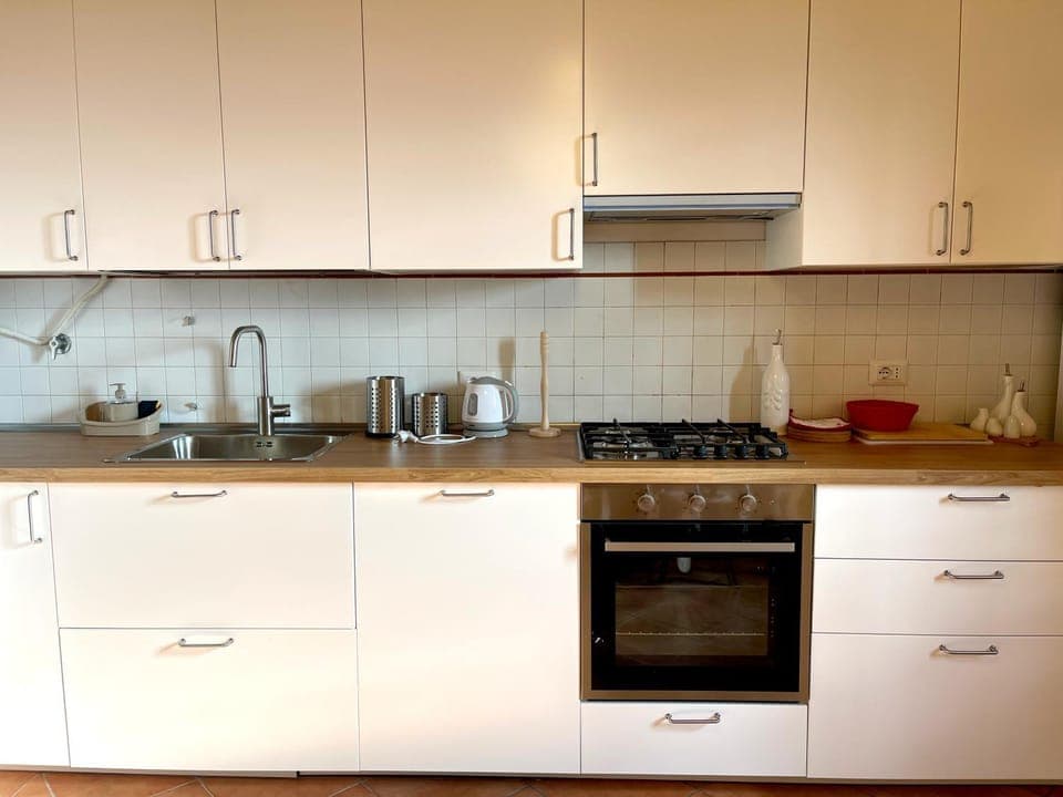 Kitchen or kitchenette, stove