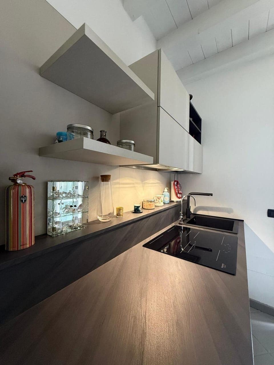 Kitchen or kitchenette, stove