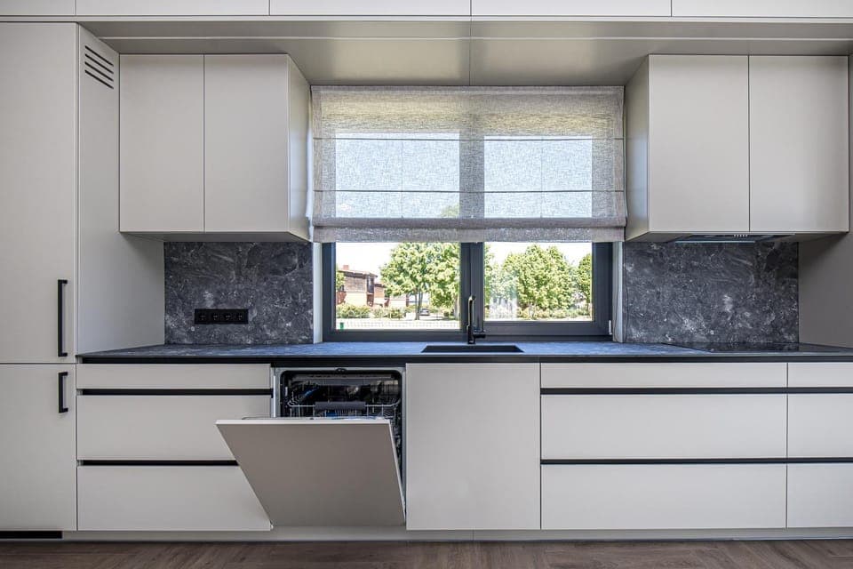 Kitchen or kitchenette, stove