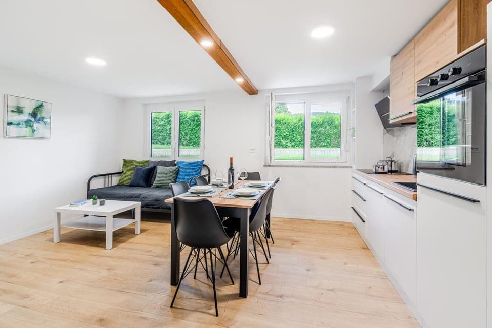 Kitchen or kitchenette, Living room, Dining area