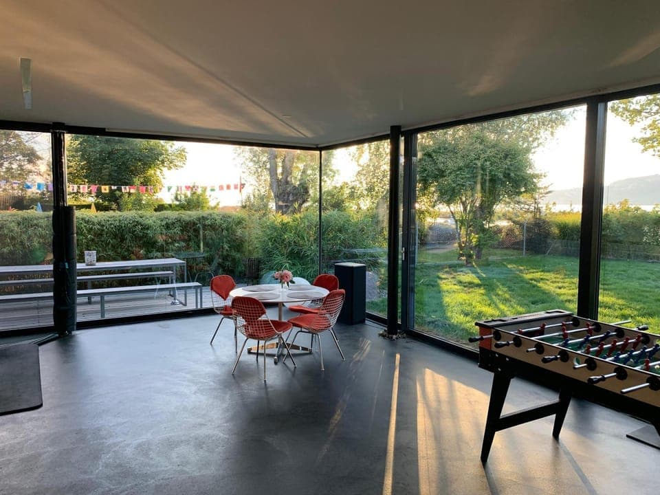 Living room, Dining area, Garden view