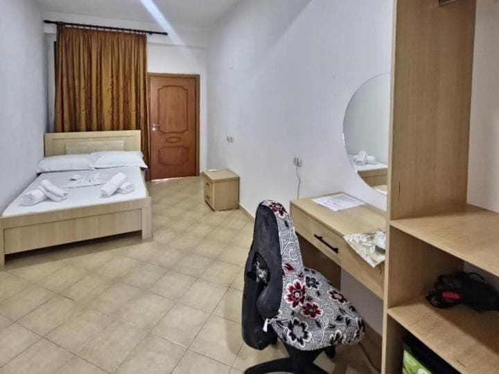 Bed, Photo of the whole room, Bedroom, hair dresser, towels, wardrobe