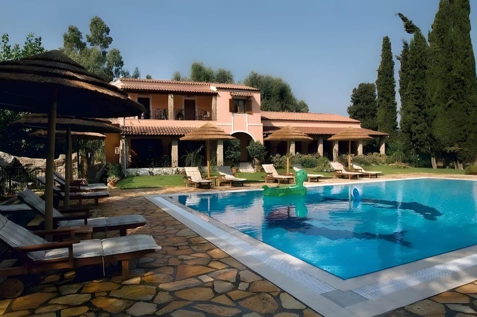 Property building, Living room, Swimming pool