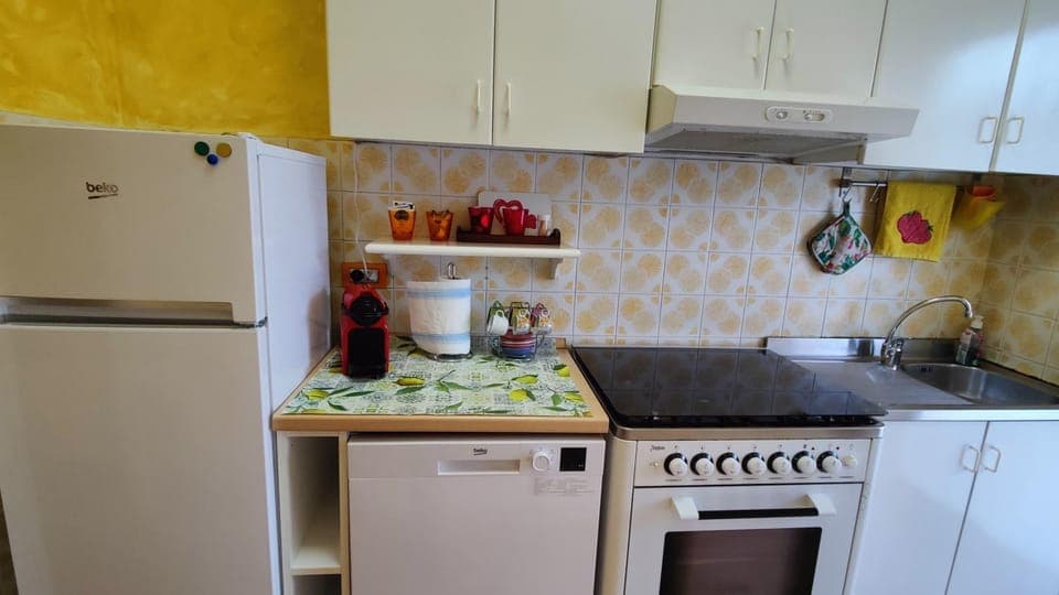 Kitchen or kitchenette, dishwasher, oven, stove