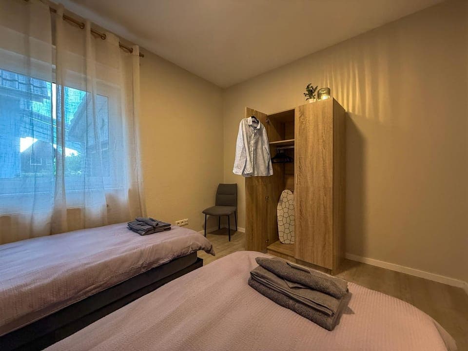 Bed, Photo of the whole room, Bedroom, towels, wardrobe