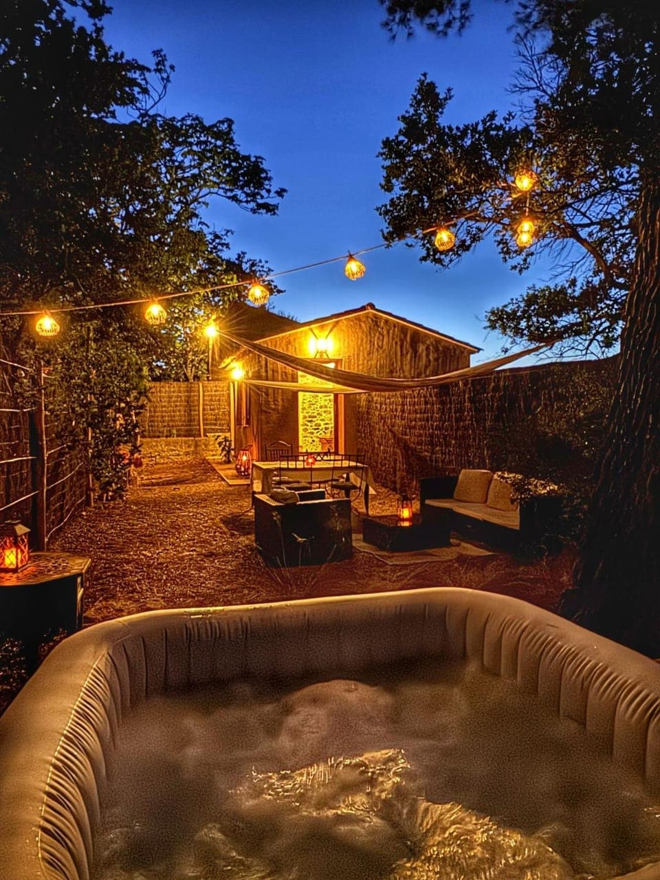 Patio, Night, Natural landscape, Garden, Hot Tub, Garden view