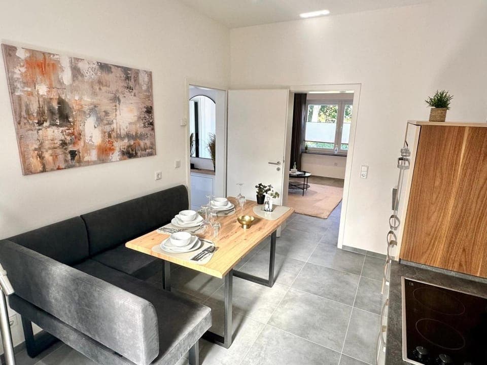 Dining area, stove, kitchen